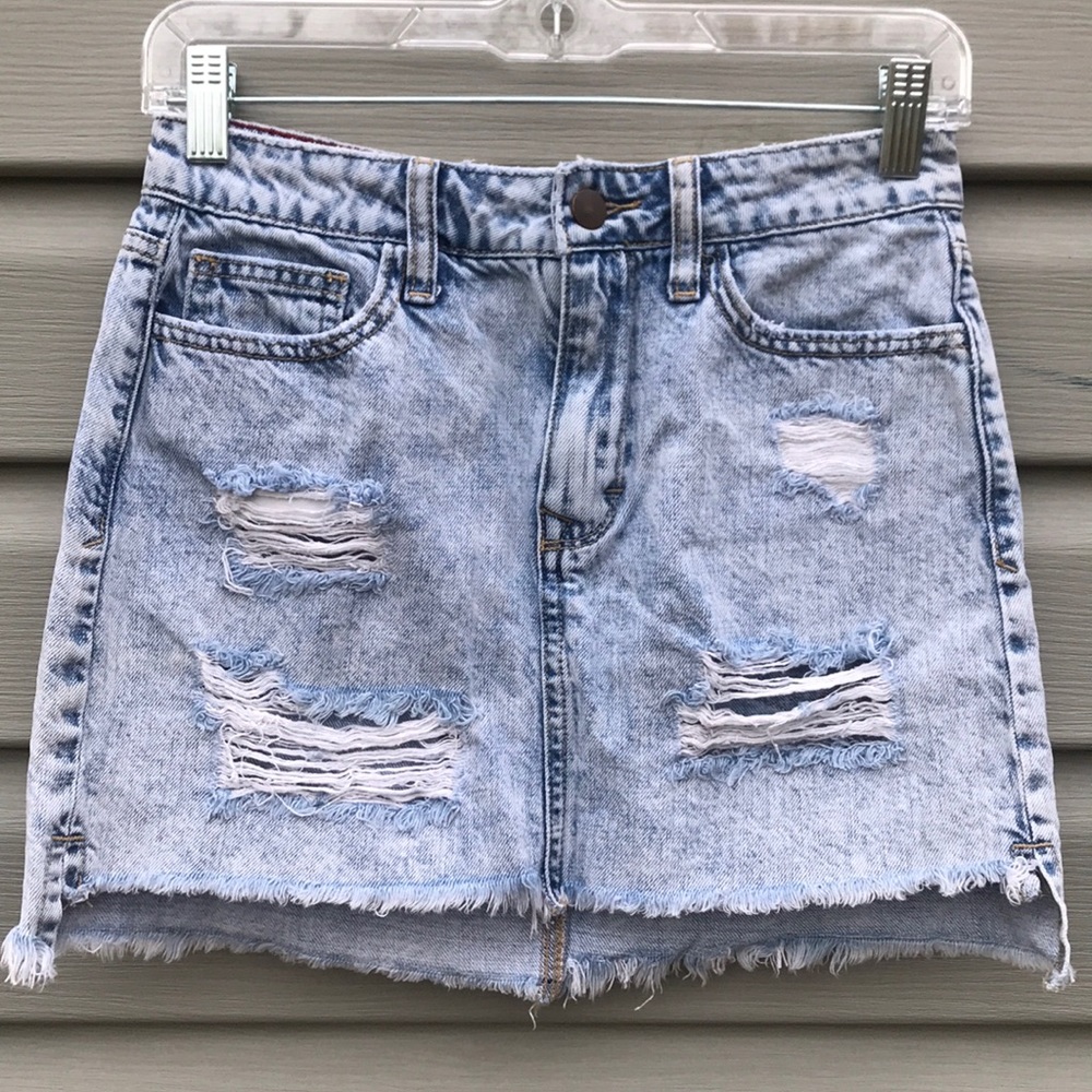 Acid Wash Distressed Denim Mini Skirt